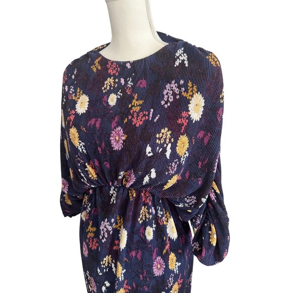 JAPPAREL Purple Floral Barrel Sleeve Midi Dress Size XS - Picture 5 of 7